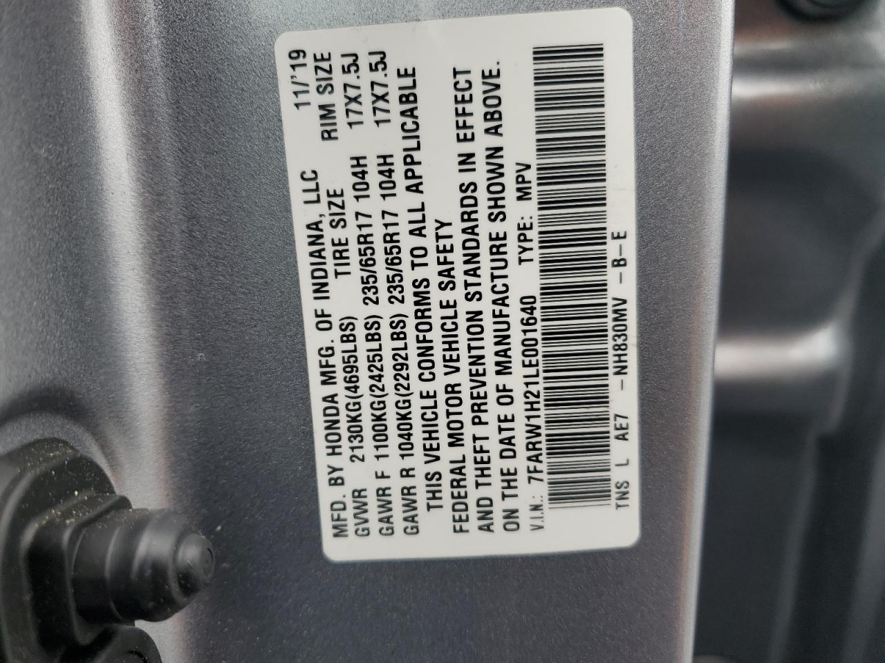 2020 Honda Cr-V Lx VIN: 7FARW1H21LE001640 Lot: 57671615