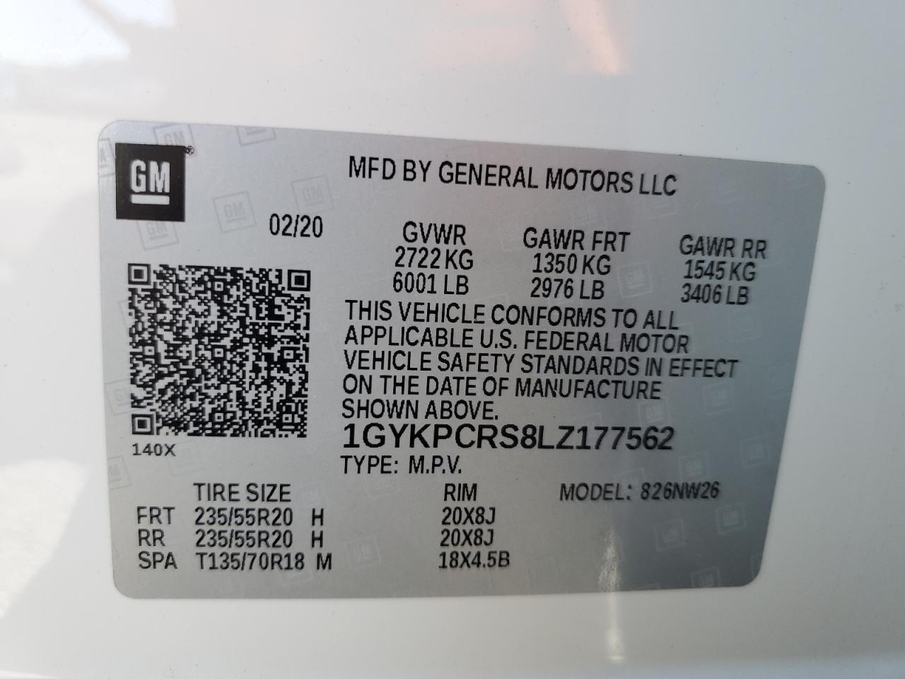 2020 Cadillac Xt6 Premium Luxury VIN: 1GYKPCRS8LZ177562 Lot: 57123195