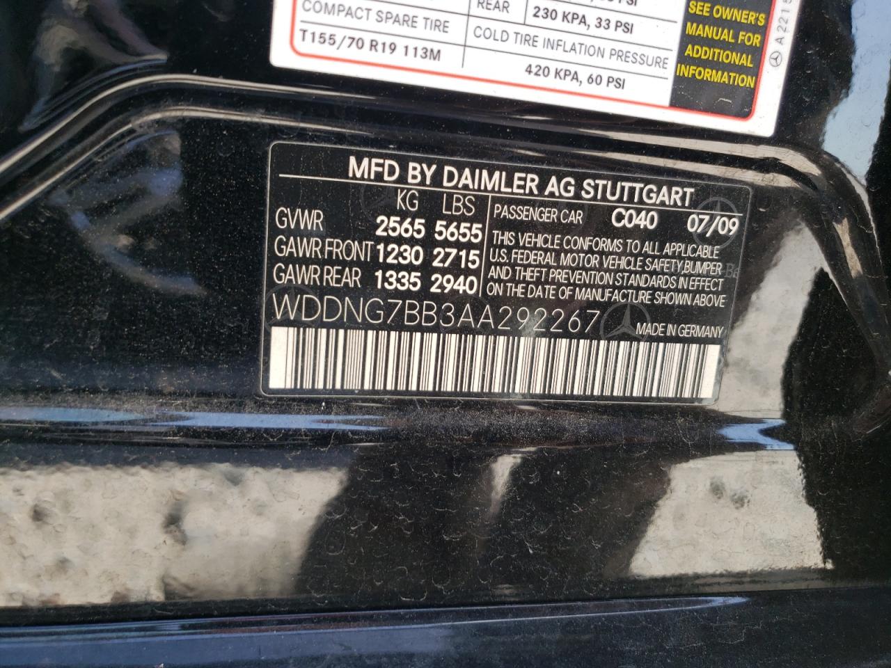 2010 Mercedes-Benz S 550 VIN: WDDNG7BB3AA292267 Lot: 57047825