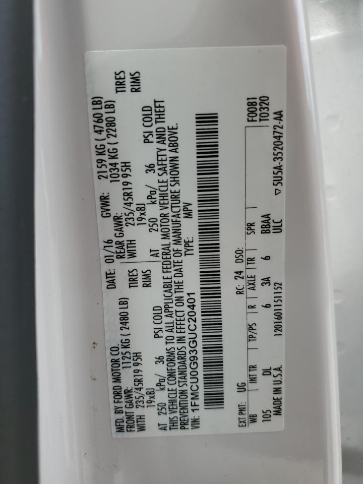 2016 Ford Escape Se VIN: 1FMCU0G93GUC20401 Lot: 56641245