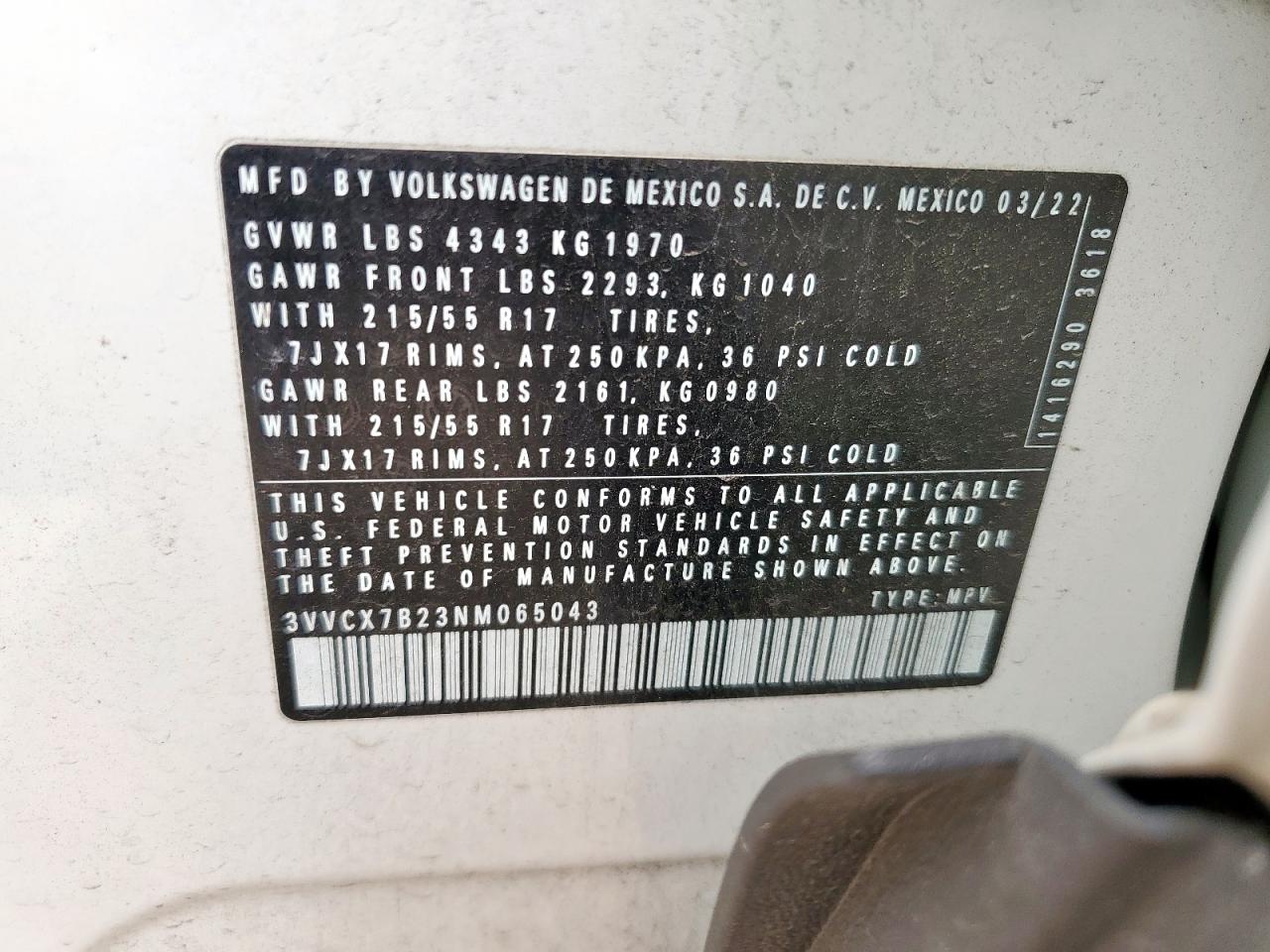 2022 Volkswagen Taos S VIN: 3VVCX7B23NM065043 Lot: 56931765