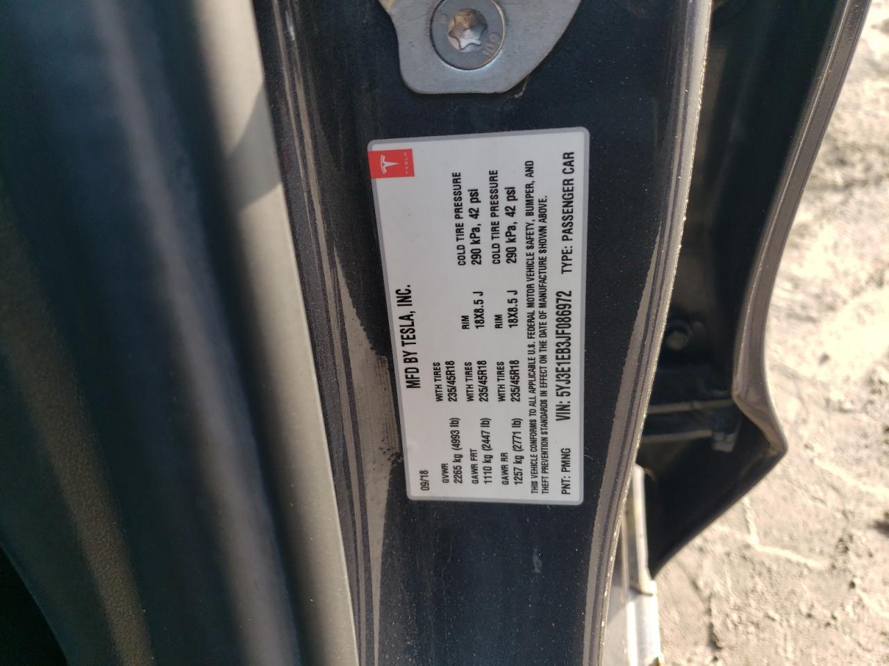 2018 Tesla Model 3 VIN: 5YJ3E1EB3JF086972 Lot: 56290245