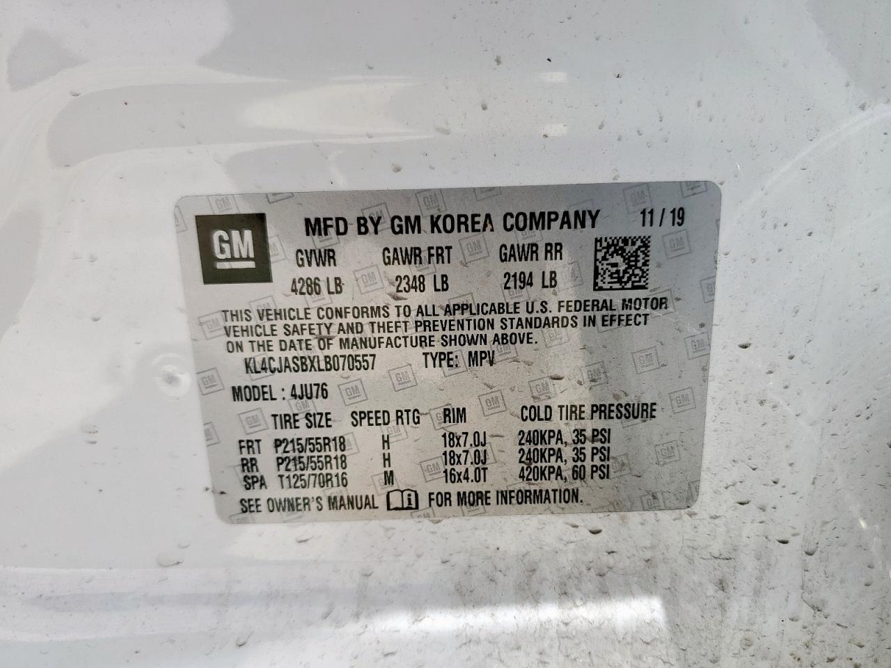 2020 Buick Encore Preferred VIN: KL4CJASBXLB070557 Lot: 57125805