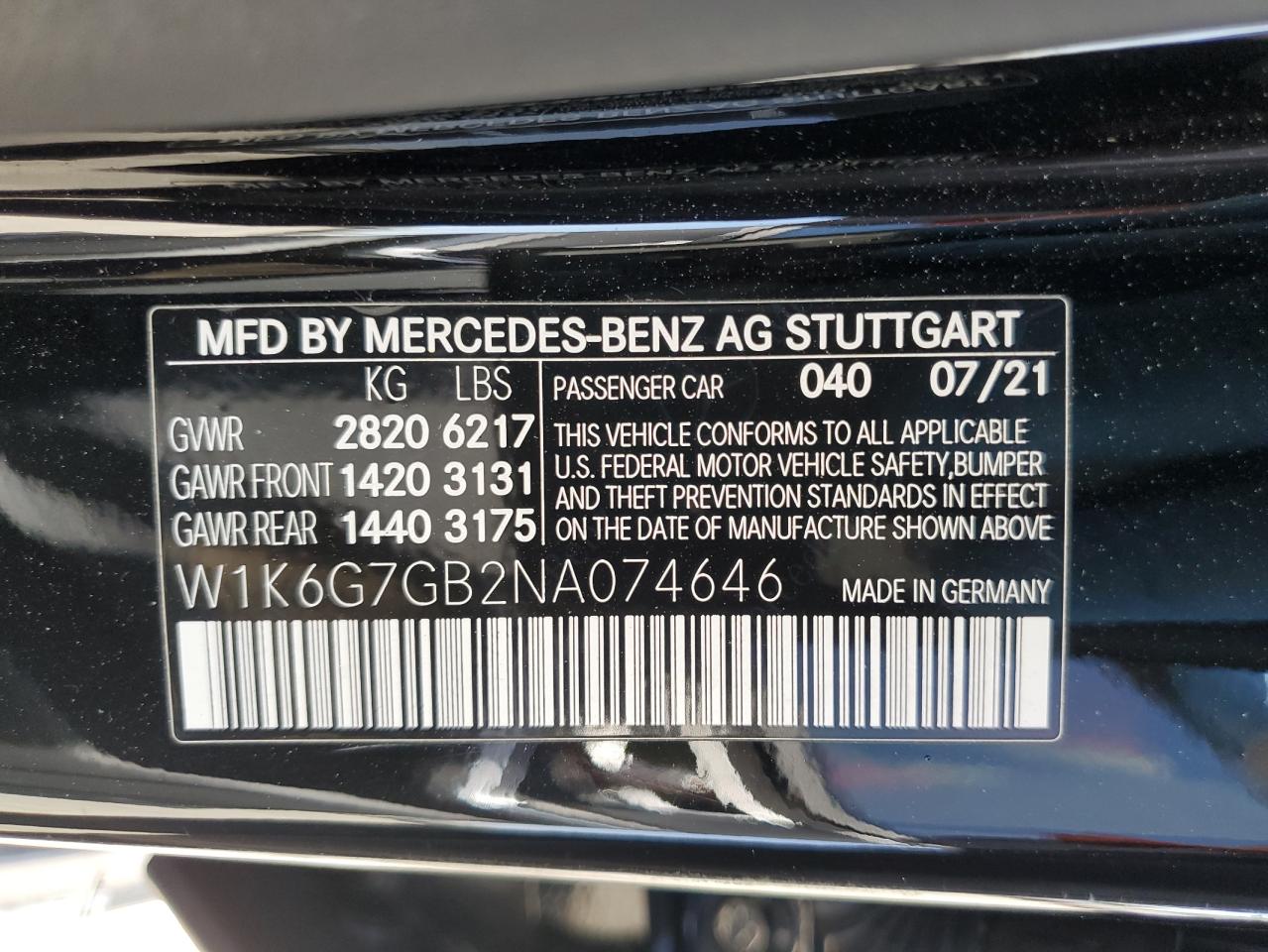 2022 Mercedes-Benz S 580 4Matic VIN: W1K6G7GB2NA074646 Lot: 57130995