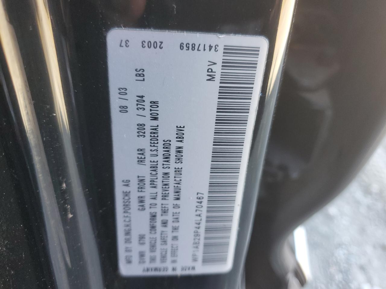 2004 Porsche Cayenne S VIN: WP1AB29P44LA70467 Lot: 58054505