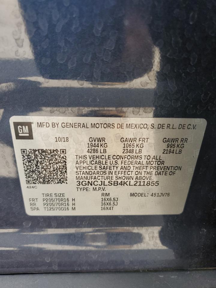 2019 Chevrolet Trax 1Lt VIN: 3GNCJLSB4KL211855 Lot: 56463115