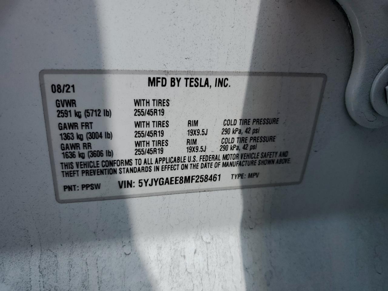 2021 Tesla Model Y VIN: 5YJYGAEE8MF258461 Lot: 56253015