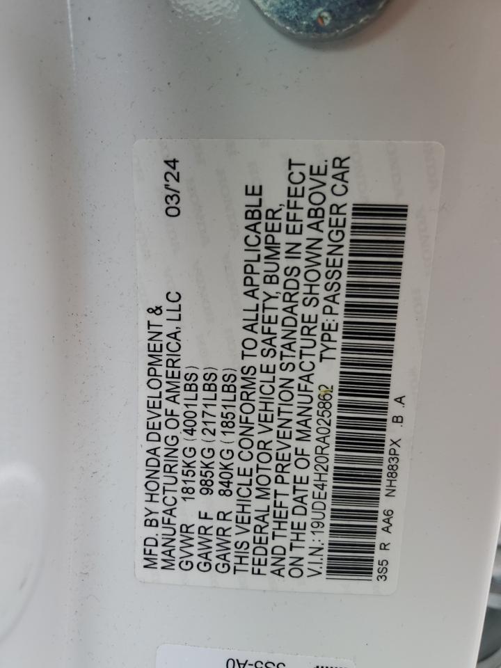 2024 Acura Integra VIN: 19UDE4H20RA025862 Lot: 56064495