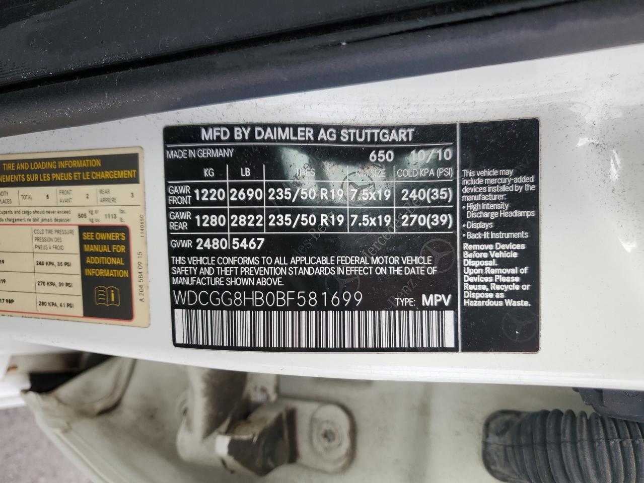 2011 Mercedes-Benz Glk 350 4Matic VIN: WDCGG8HB0BF581699 Lot: 56752935