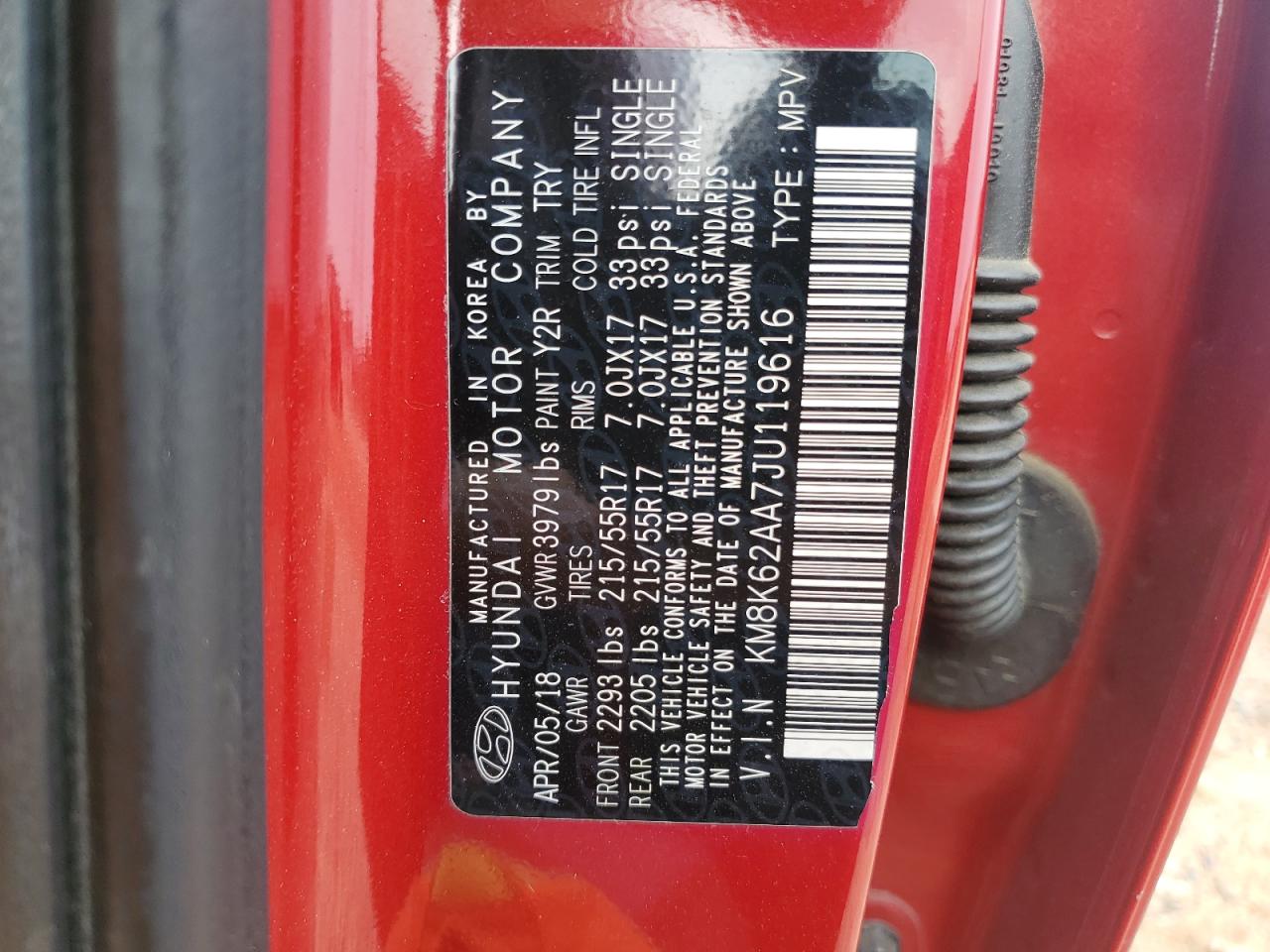 2018 Hyundai Kona Sel VIN: KM8K62AA7JU119616 Lot: 56913085