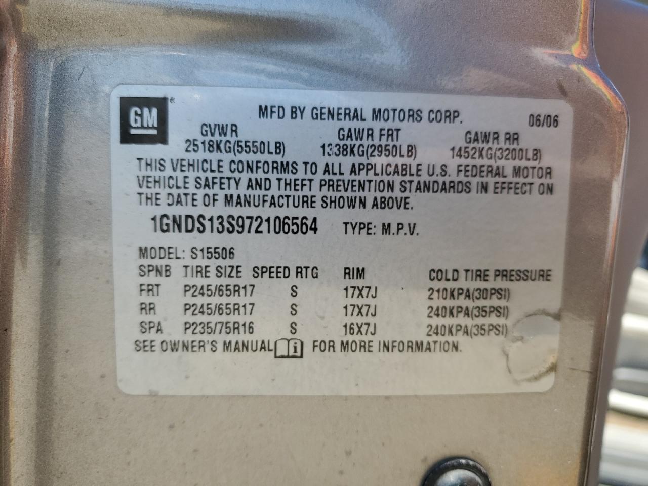 2007 Chevrolet Trailblazer Ls VIN: 1GNDS13S972106564 Lot: 56735185