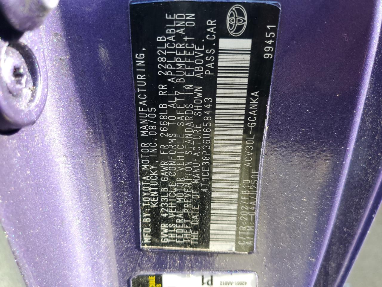 2006 Toyota Camry Solara Se VIN: 4T1CE38P36U658443 Lot: 55084755