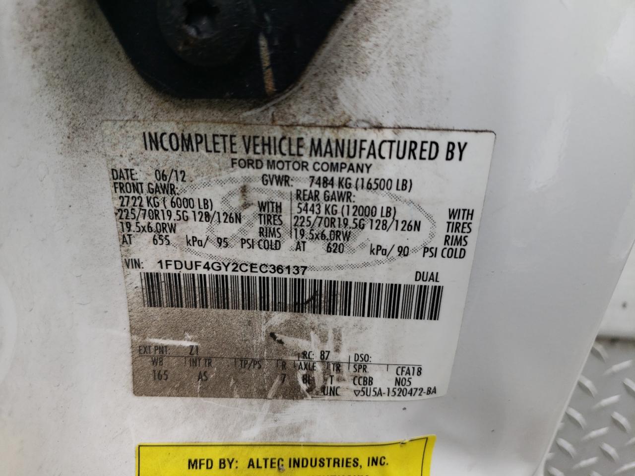 2012 Ford F450 Super Duty VIN: 1FDUF4GY2CEC36137 Lot: 56555065