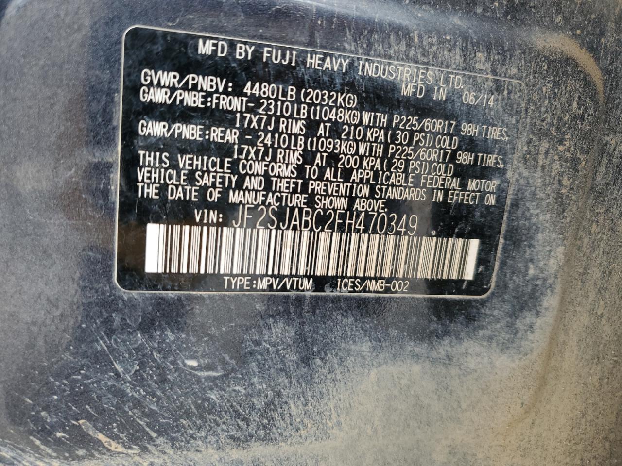 2015 Subaru Forester 2.5I VIN: JF2SJABC2FH470349 Lot: 56432215
