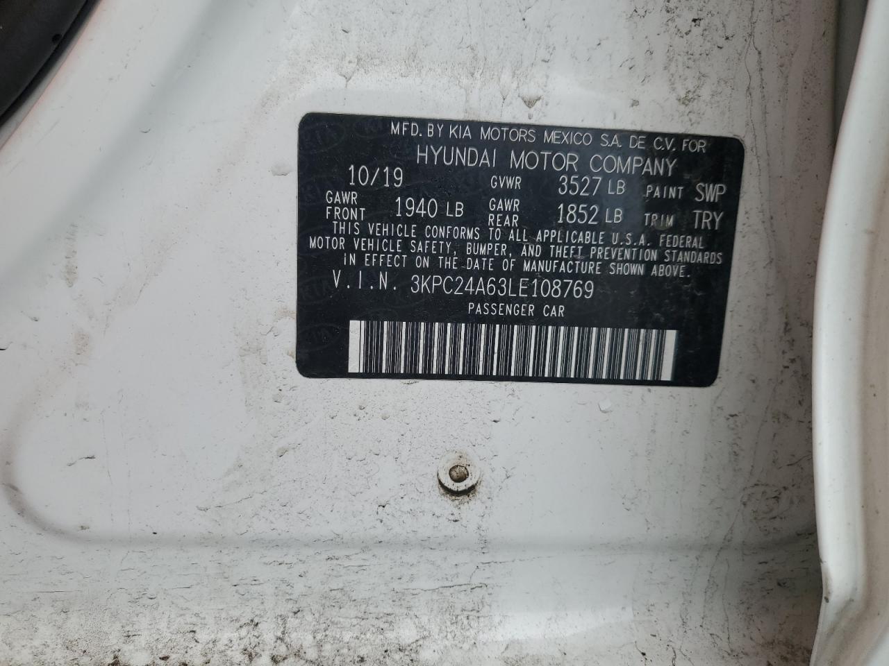 2020 Hyundai Accent Se VIN: 3KPC24A63LE108769 Lot: 56147765