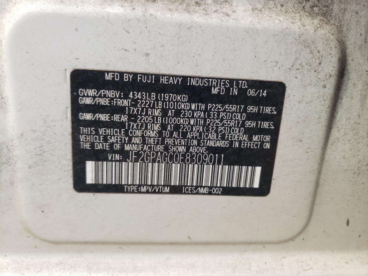 2014 Subaru Xv Crosstrek 2.0 Limited VIN: JF2GPAGC0E8309011 Lot: 57405105