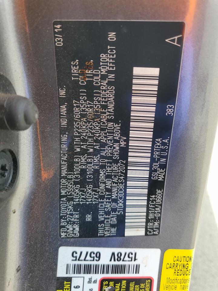 2014 Toyota Sienna Le VIN: 5TDKK3DC8ES472072 Lot: 57515725