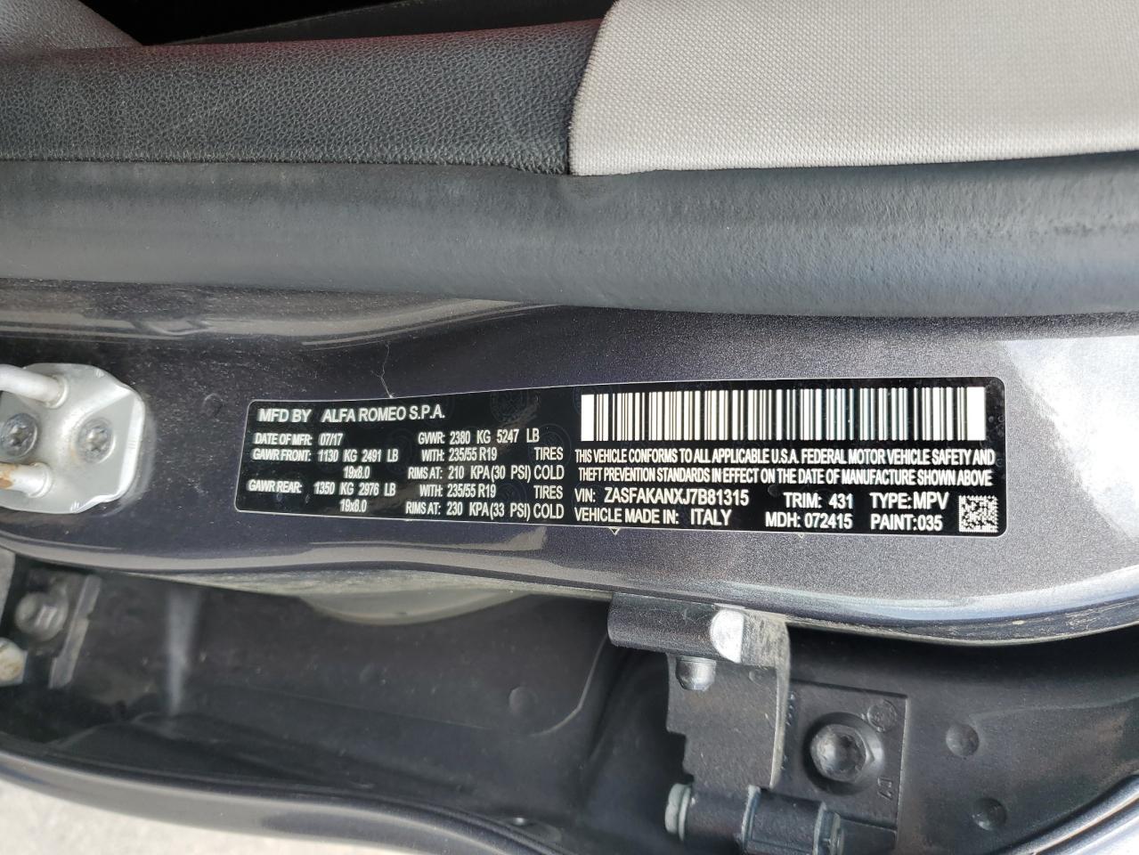 2018 Alfa Romeo Stelvio VIN: ZASFAKANXJ7B81315 Lot: 55528675