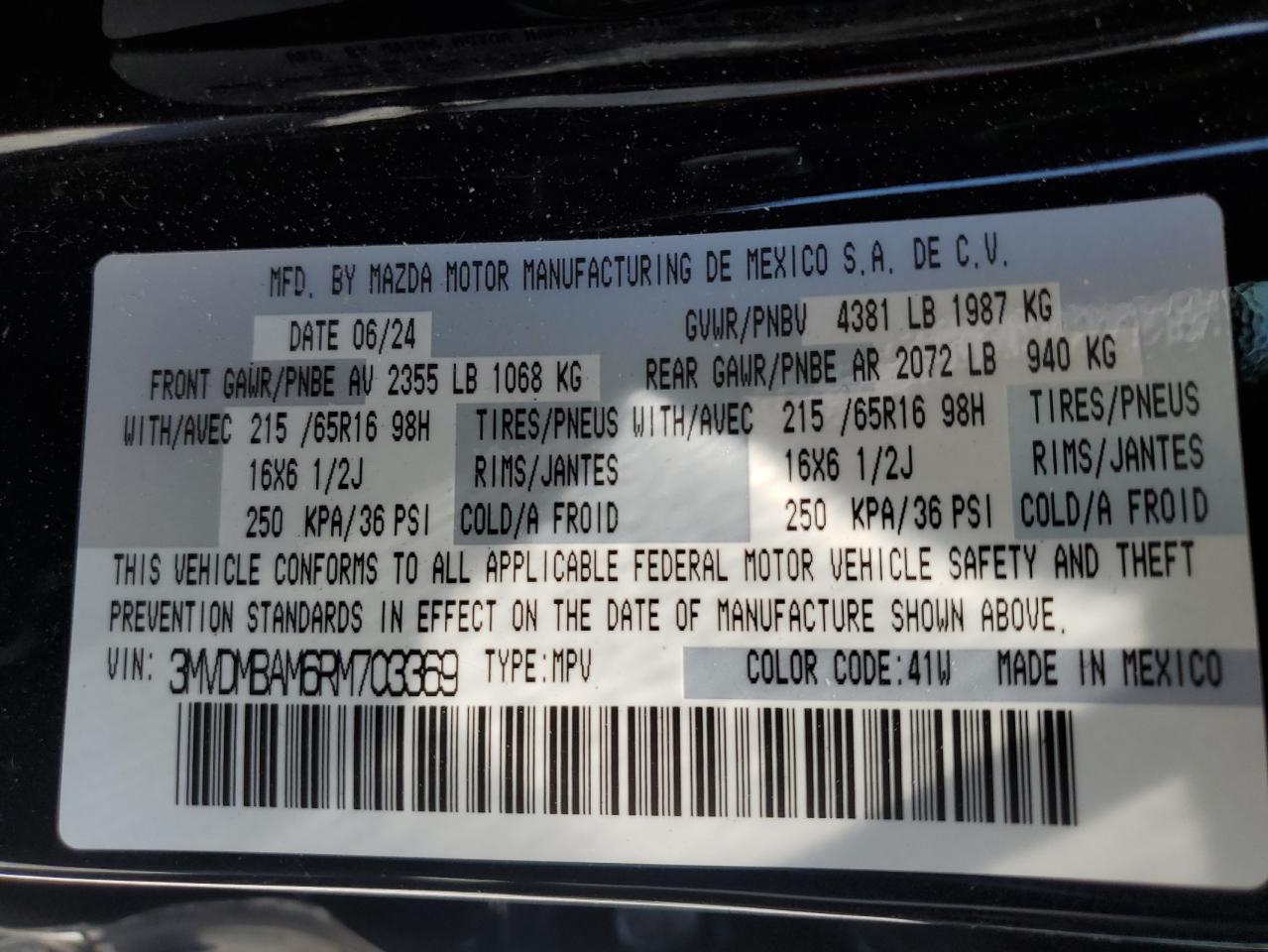 2024 Mazda Cx-30 VIN: 3MVDMBAM6RM703369 Lot: 58508225