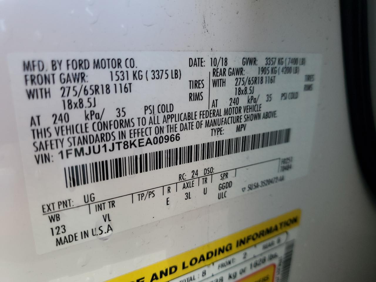 2019 Ford Expedition Xlt VIN: 1FMJU1JT8KEA00966 Lot: 56591225