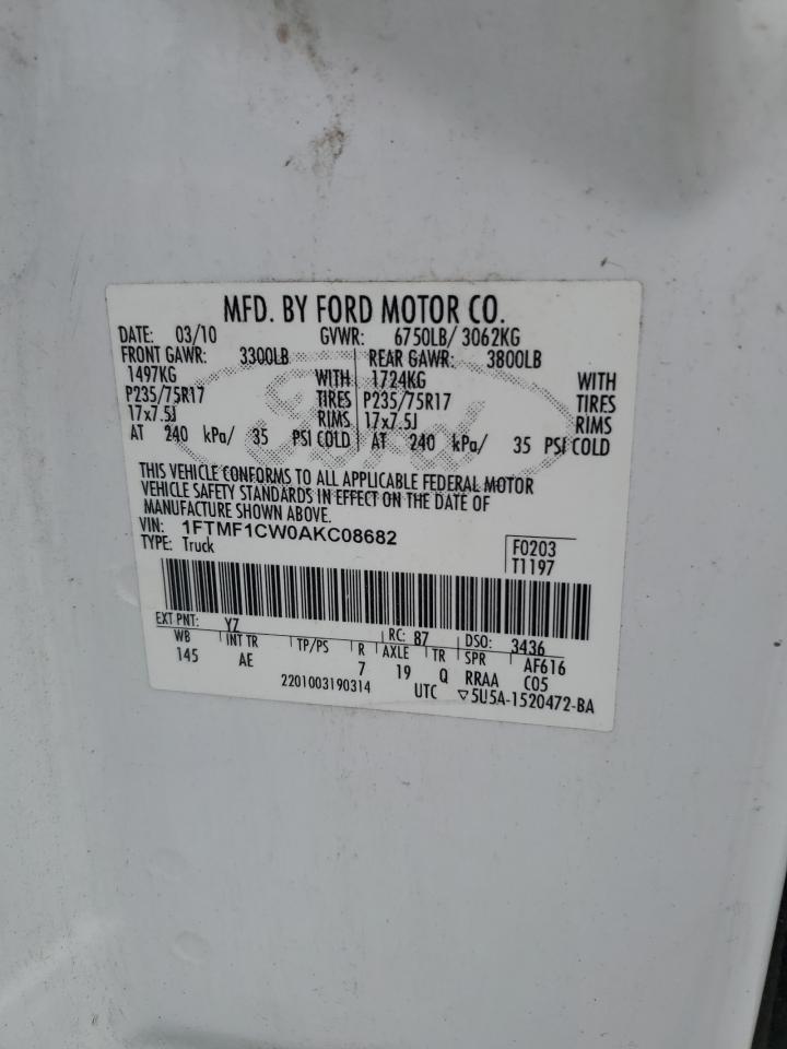 2010 Ford F150 VIN: 1FTMF1CW0AKC08682 Lot: 56354455