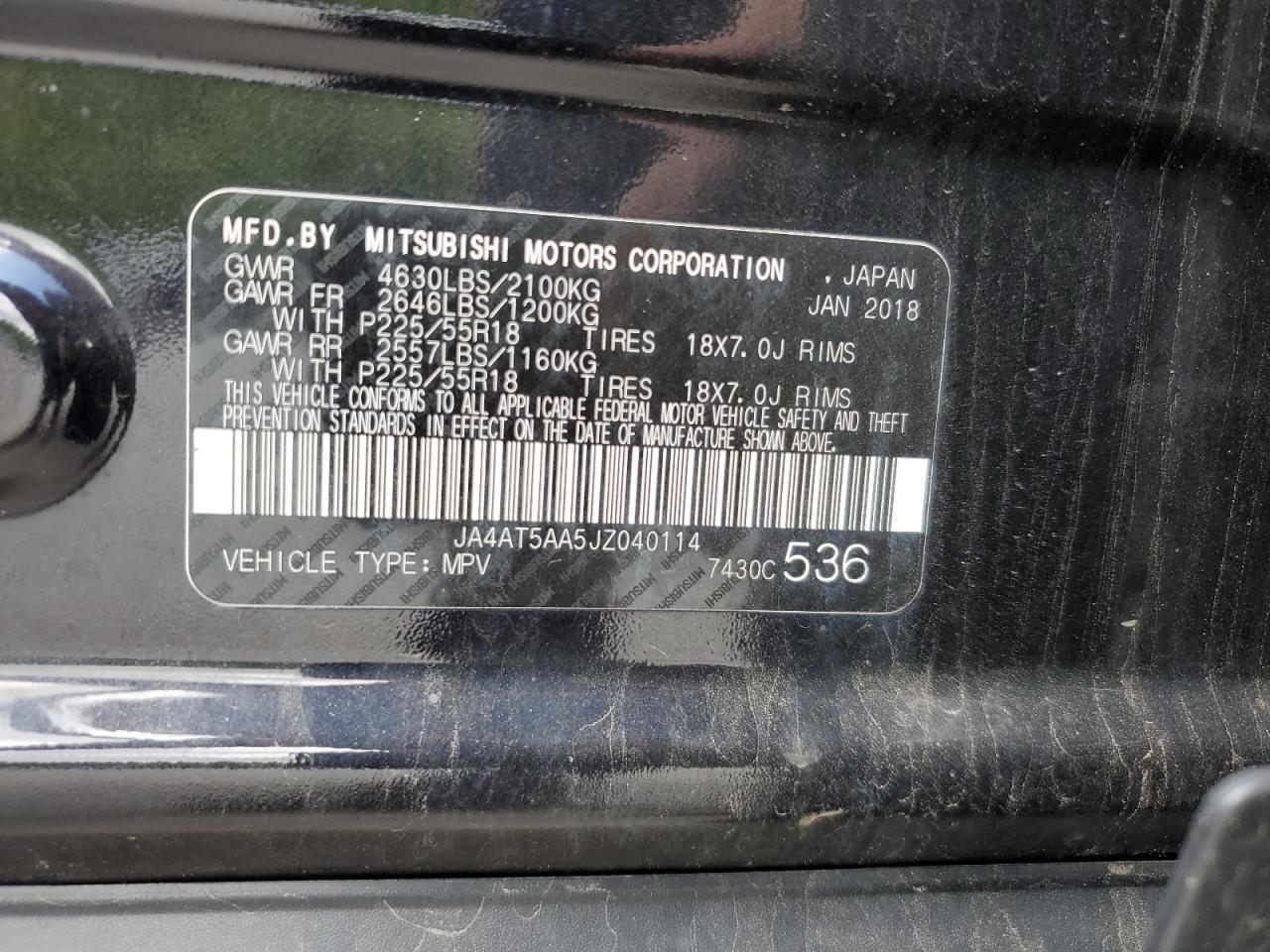 2018 Mitsubishi Eclipse Cross Se VIN: JA4AT5AA5JZ040114 Lot: 55832775