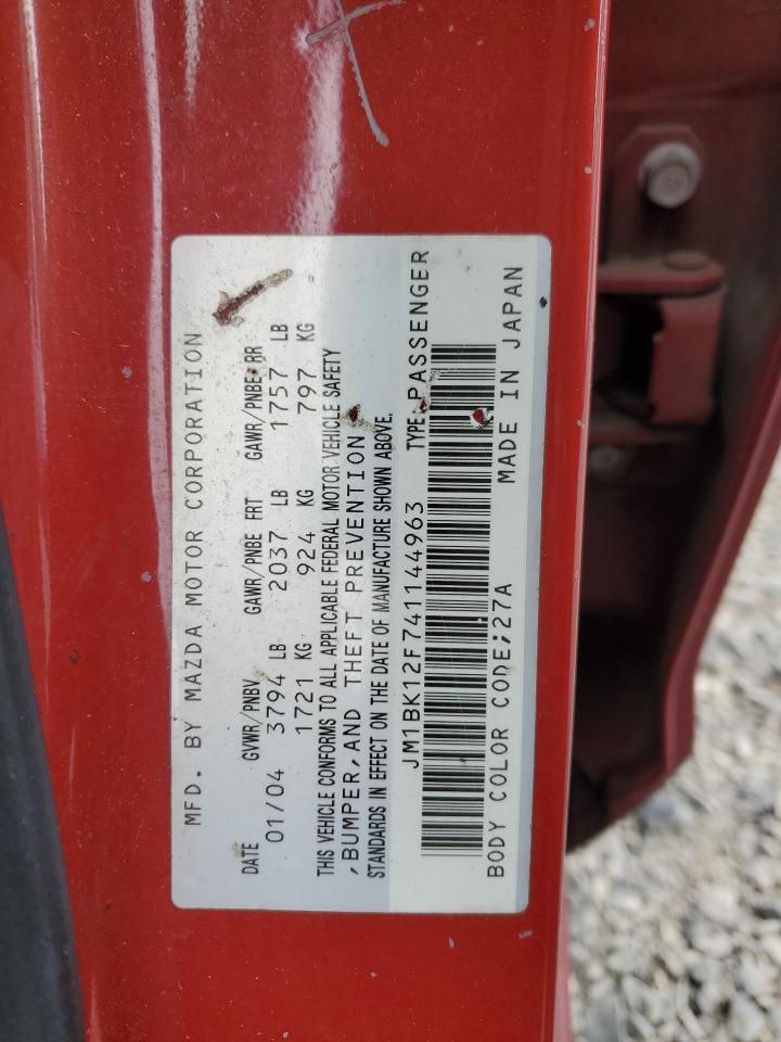 2004 Mazda 3 I VIN: JM1BK12F741144963 Lot: 56166045