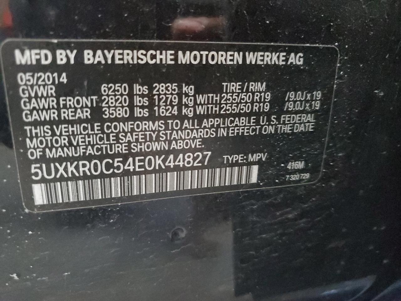 2014 BMW X5 xDrive35I VIN: 5UXKR0C54E0K44827 Lot: 57239585