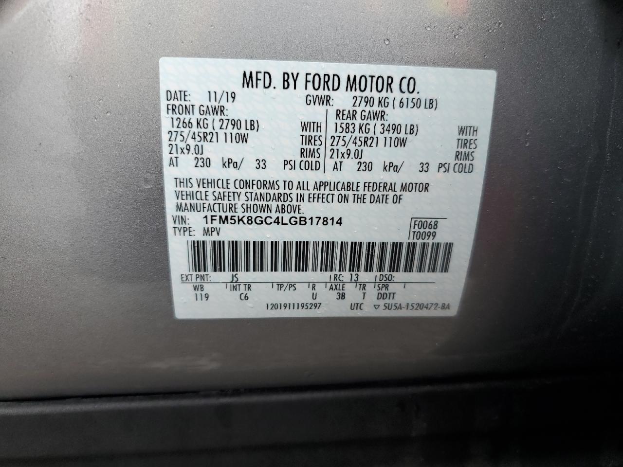 2020 Ford Explorer St VIN: 1FM5K8GC4LGB17814 Lot: 56966605