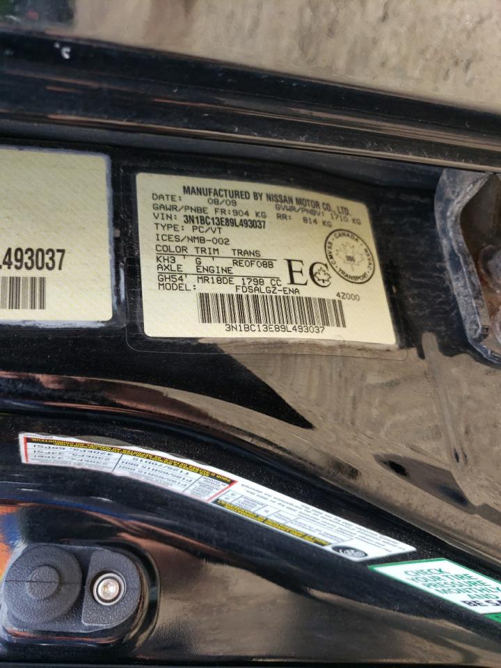 2009 Nissan Versa S VIN: 3N1BC13E89L493037 Lot: 58658155