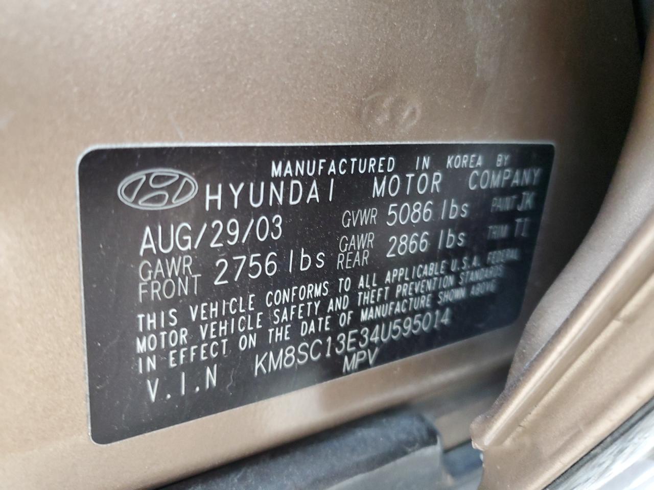 2004 Hyundai Santa Fe Gls VIN: KM8SC13E34U595014 Lot: 55642745