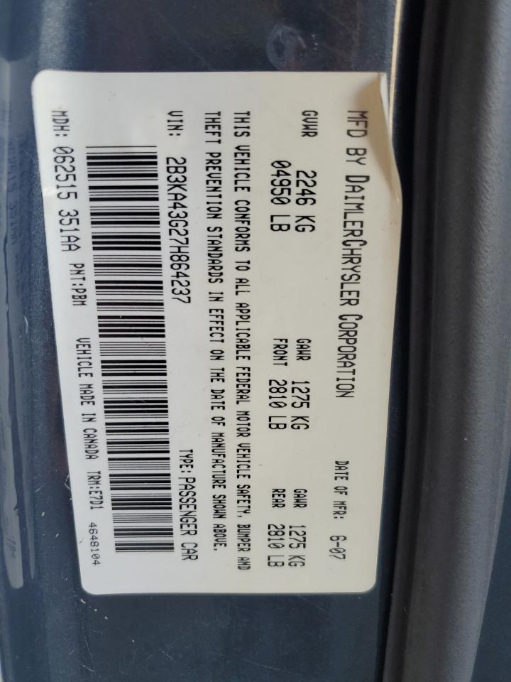 2007 Dodge Charger Se VIN: 2B3KA43G27H864237 Lot: 56039375