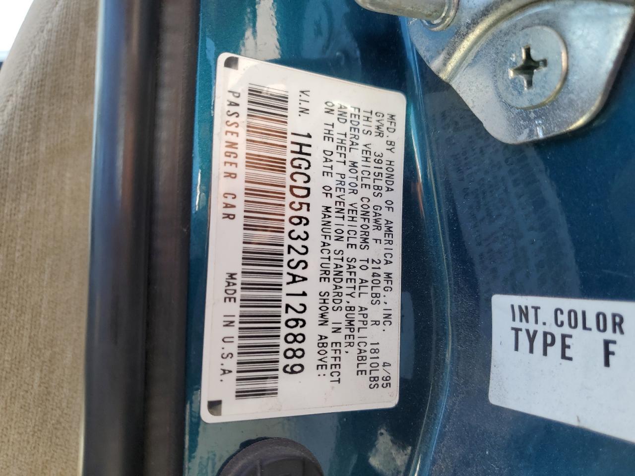 1995 Honda Accord Lx VIN: 1HGCD5632SA126889 Lot: 57495765