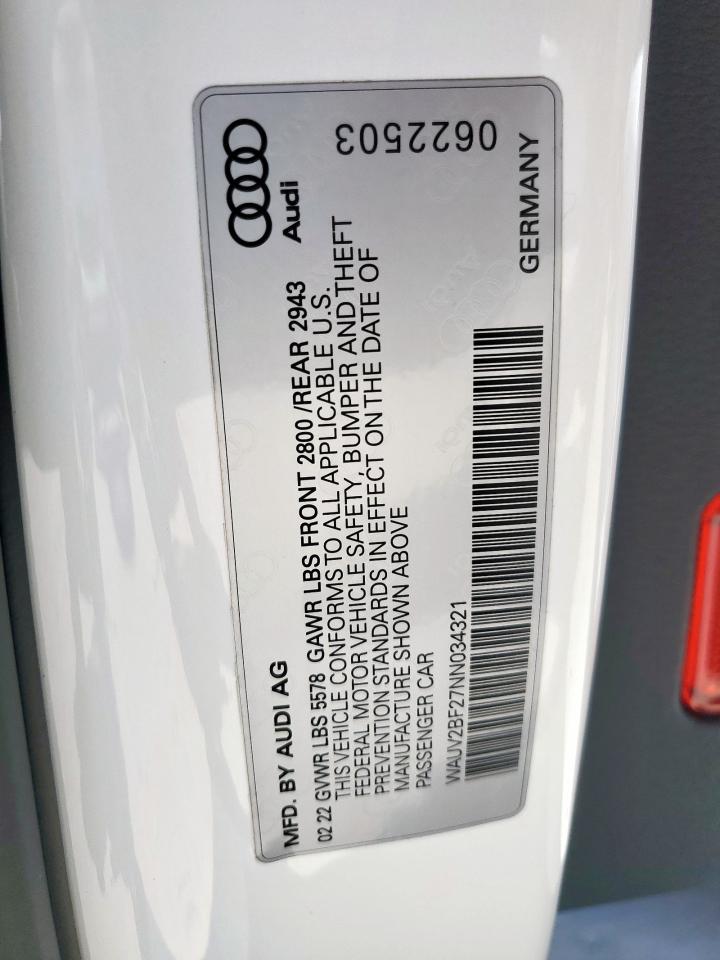 2022 Audi A7 Prestige S-Line VIN: WAUV2BF27NN034321 Lot: 56414265
