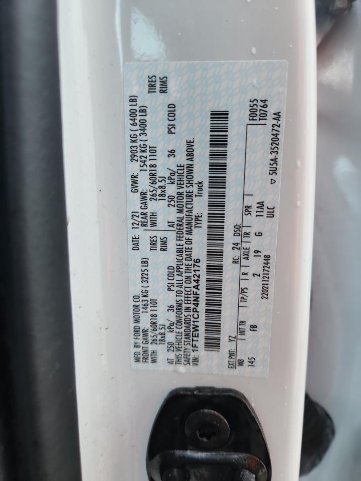 2022 Ford F150 Supercrew VIN: 1FTEW1CP4NFA42176 Lot: 58259185