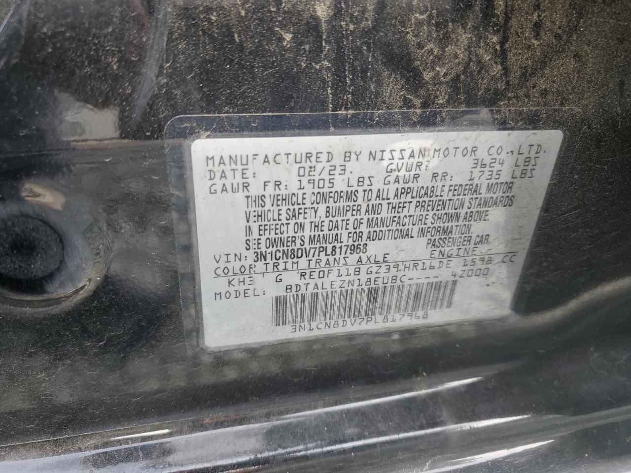 2023 Nissan Versa S VIN: 3N1CN8DV7PL817968 Lot: 57083385