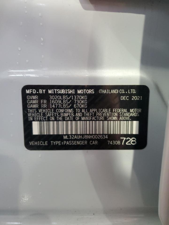 2022 Mitsubishi Mirage Es VIN: ML32AUHJ8NH002634 Lot: 56574815
