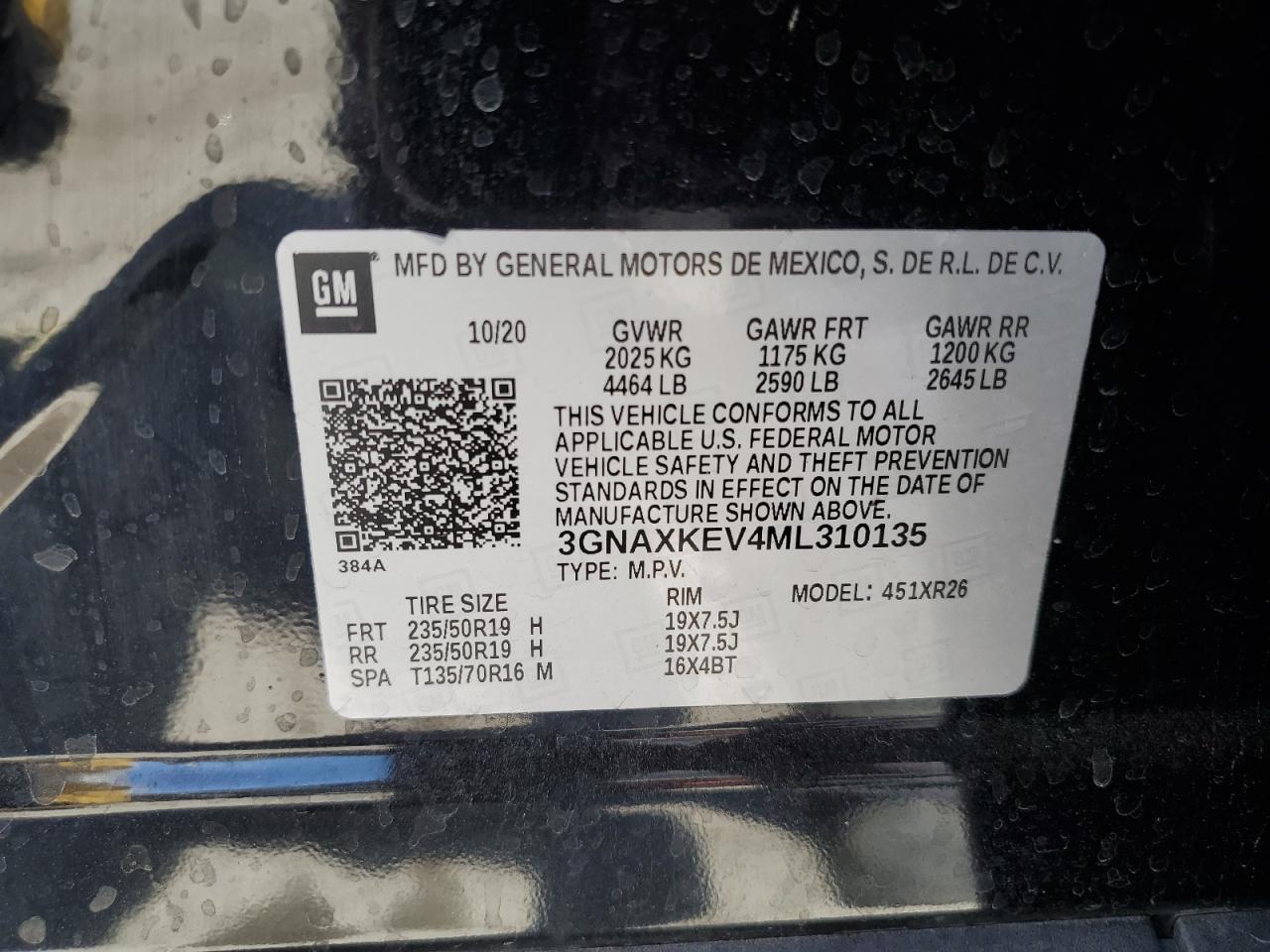 2021 Chevrolet Equinox Lt VIN: 3GNAXKEV4ML310135 Lot: 57139515