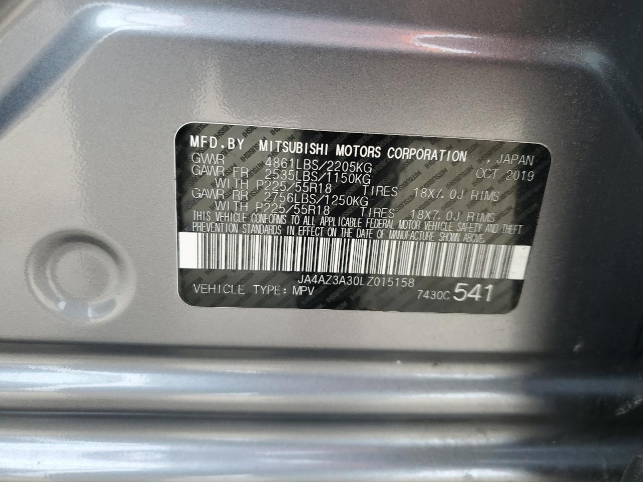 2020 Mitsubishi Outlander Se VIN: JA4AZ3A30LZ015158 Lot: 57318195