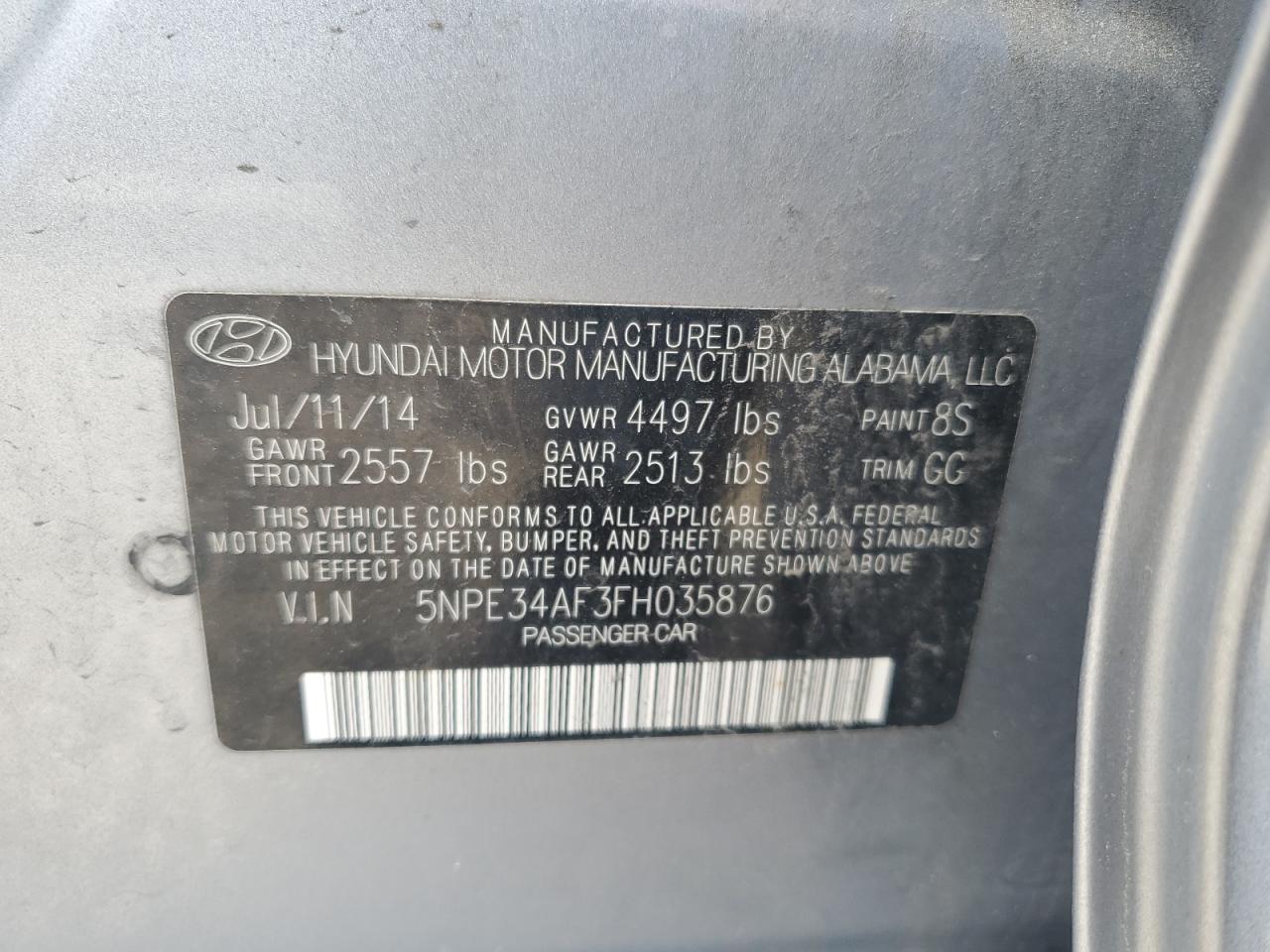 2015 Hyundai Sonata Sport VIN: 5NPE34AF3FH035876 Lot: 58024715