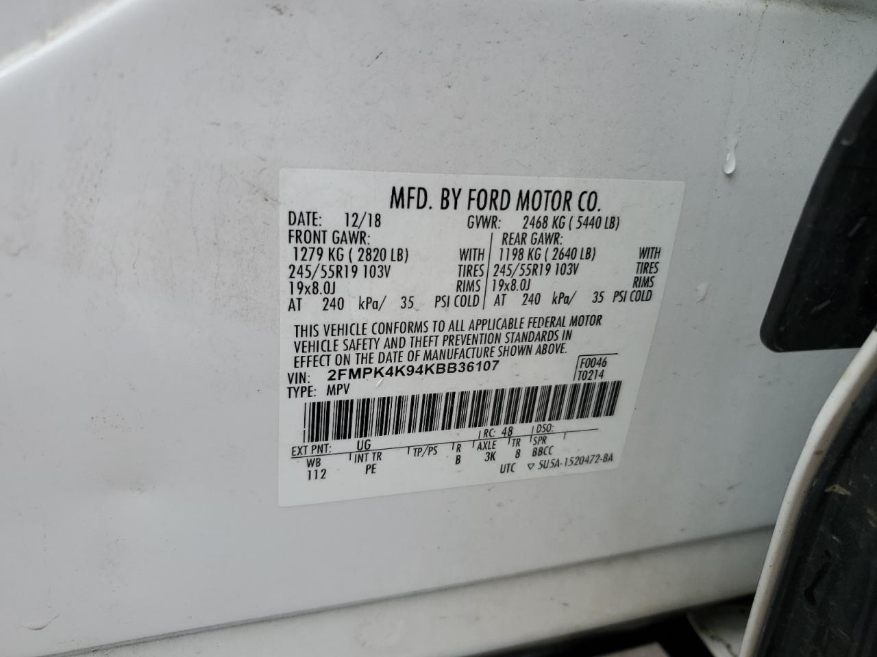 2019 Ford Edge Titanium VIN: 2FMPK4K94KBB36107 Lot: 56842925