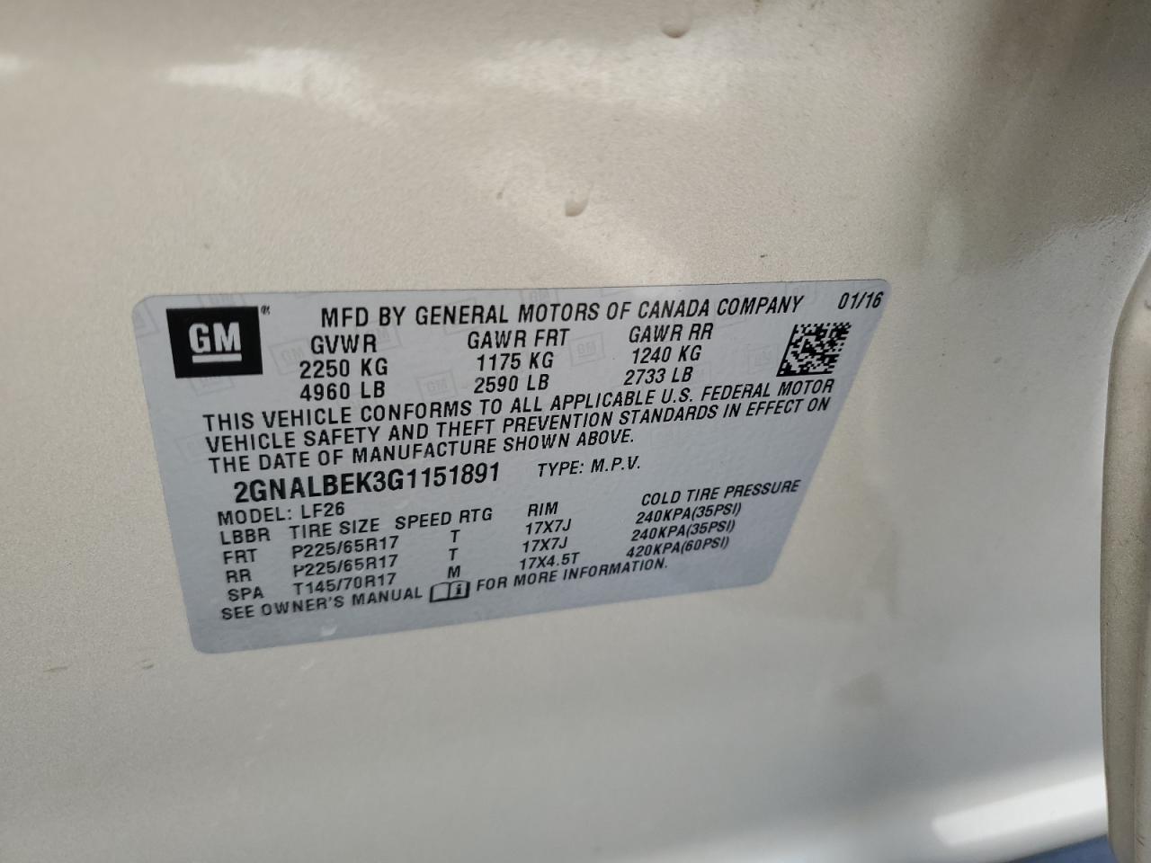 2016 Chevrolet Equinox Ls VIN: 2GNALBEK3G1151891 Lot: 56854205
