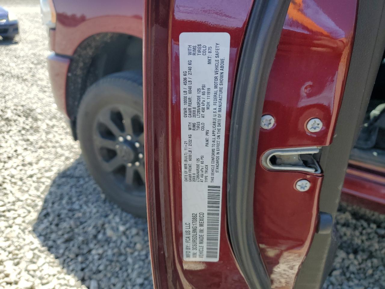 2022 Ram 2500 Big Horn/Lone Star VIN: 3C6UR5DL9NG170862 Lot: 56418235
