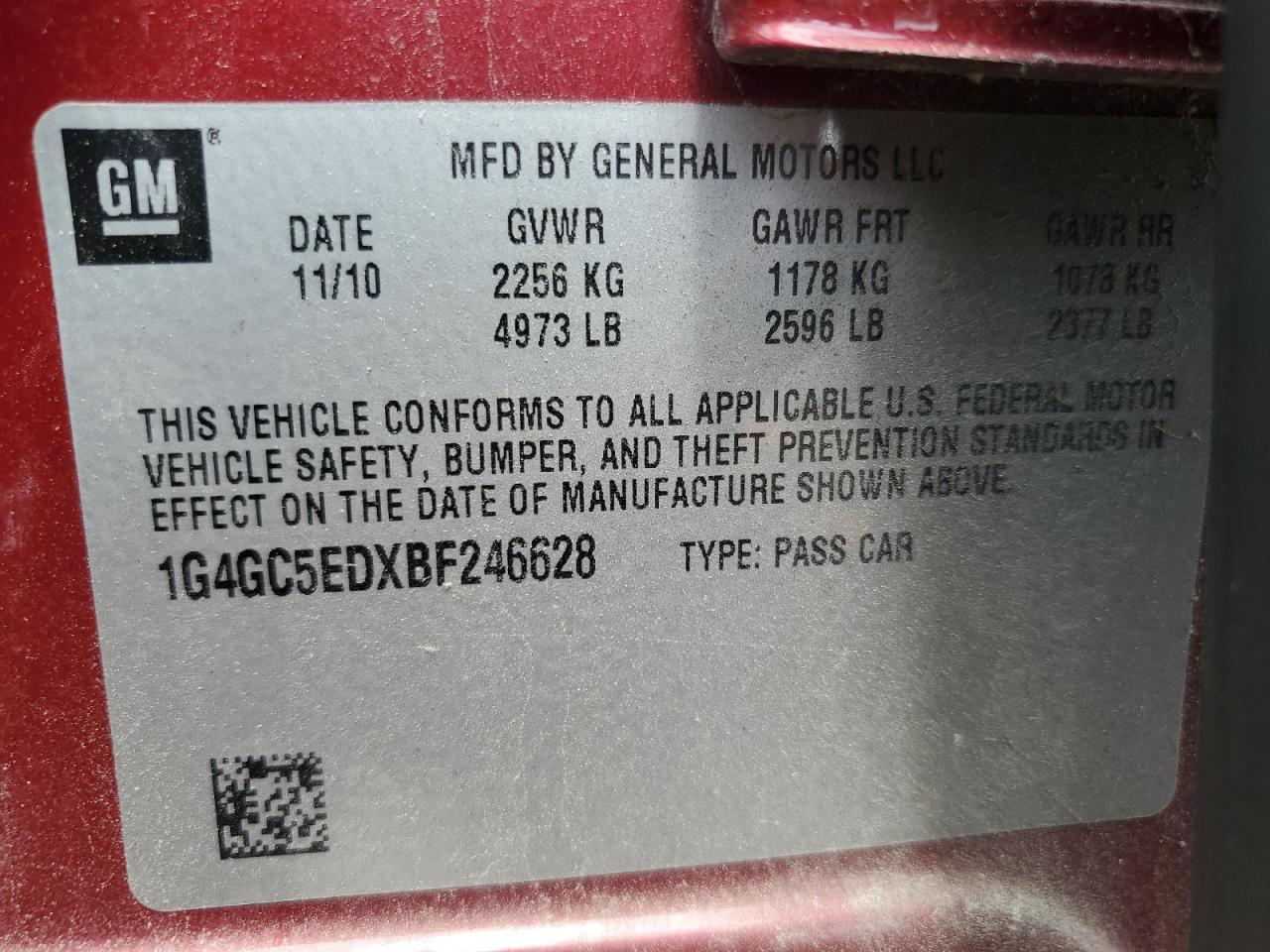 2011 Buick Lacrosse Cxl VIN: 1G4GC5EDXBF246628 Lot: 56413195