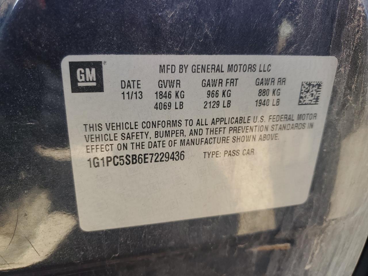 2014 Chevrolet Cruze Lt VIN: 1G1PC5SB6E7229436 Lot: 56998025