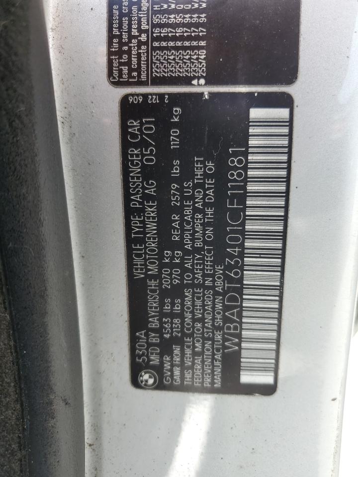 2001 BMW 530 I Automatic VIN: WBADT63401CF11881 Lot: 57698975