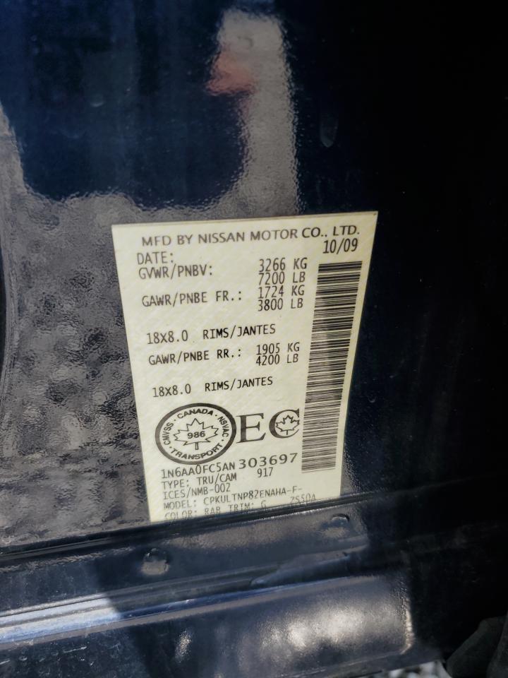 2010 Nissan Titan Xe VIN: 1N6AA0FC5AN303697 Lot: 57167805