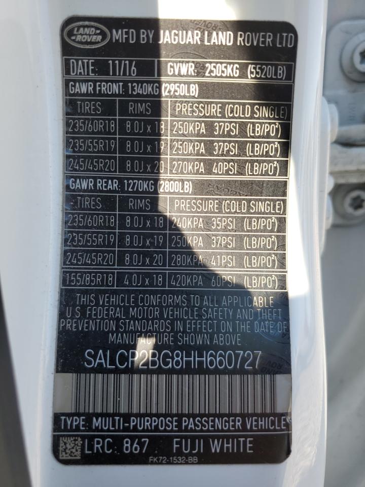 2017 Land Rover Discovery Sport Se VIN: SALCP2BG8HH660727 Lot: 55991725