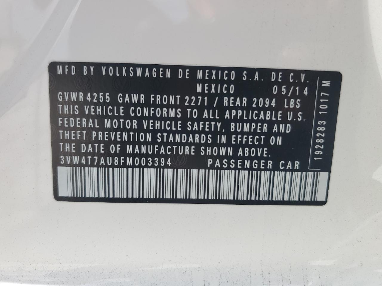 2015 Volkswagen Gti VIN: 3VW4T7AU8FM003394 Lot: 56961255