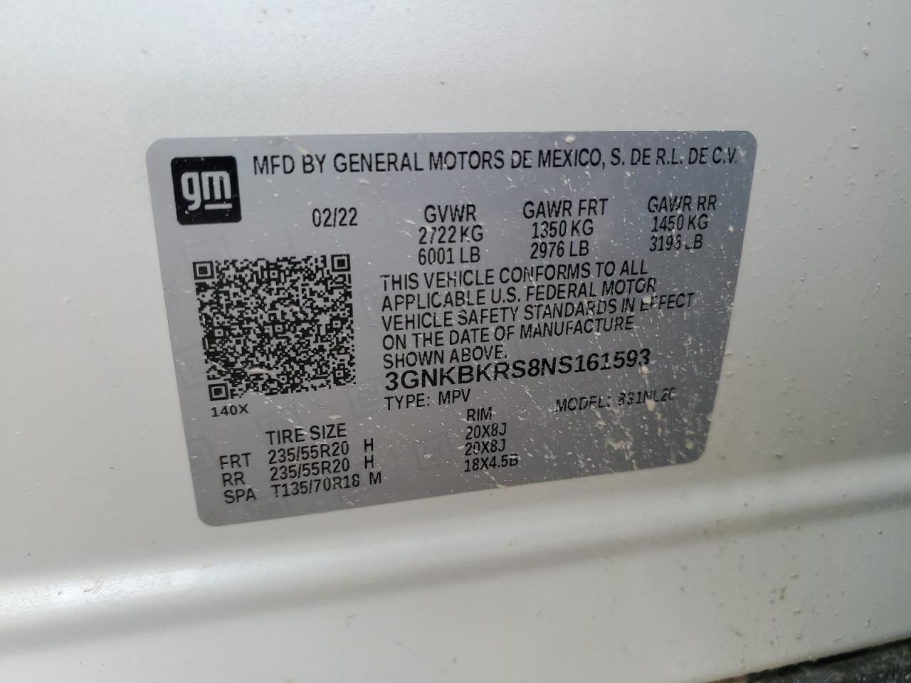 2022 Chevrolet Blazer Rs VIN: 3GNKBKRS8NS161593 Lot: 58979555